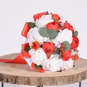 Buchet Bujori cu Trandafiri si Perle - Rosu