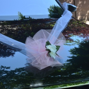 Decor masina pentru nunta cu pampon din tulle si bujori - Roz - Img 2