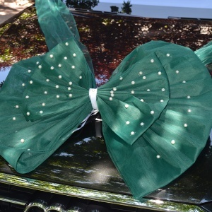 Decor de masina pentru nunta in forma de funda cu perle - Verde - Img 3