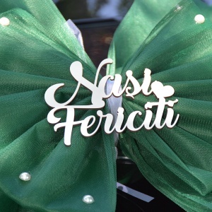 Decor de masina pentru nunta in forma de funda "Nasi Fericiti" - Verde - Img 2