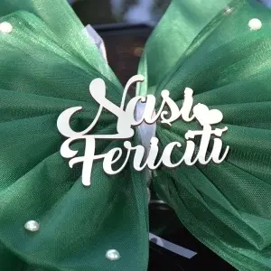 Decor de masina pentru nunta in forma de funda "Nasi Fericiti" - Verde - Img 2