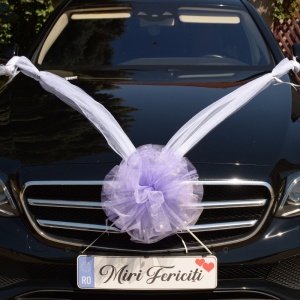 Decor masina pentru nunta cu pampon din tulle cu perle - Lila