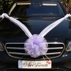 Decor masina pentru nunta cu pampon din tulle cu perle - Lila