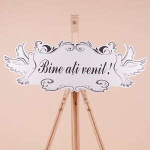 Placuta Mare "Bine ati venit" - Negru - Model porumbei