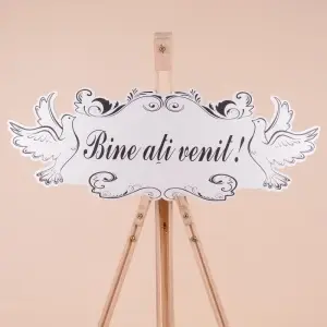 Placuta Mare "Bine ati venit" - Negru - Model porumbei