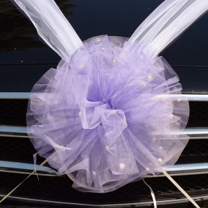 Decor masina pentru nunta cu pampon din tulle cu perle - Lila - Img 2