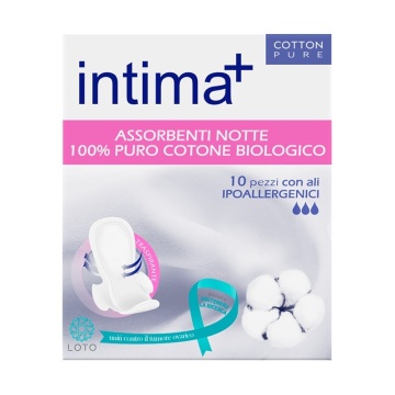 Absorbante hipoalergenice din bumbac de noapte Intima+, 10 bucati [9303]
