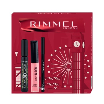 Caseta cadou Rimmel London Mascara Extra 3D, Lip Gloss Oh My! 160 si creion Soft Kohl Kajal 001 Black [7026]