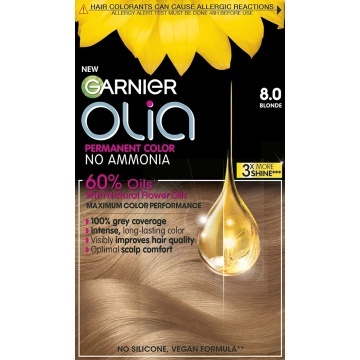 Vopsea de par permanenta fara amoniac Garnier Olia Full Kit 8,0 Blond Natural