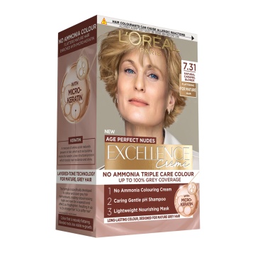 Vopsea permanenta de par cu amoniac L'Oreal Paris Excellence Creme Nudes Age Perfect 7,31 Natural Caramel Blonde