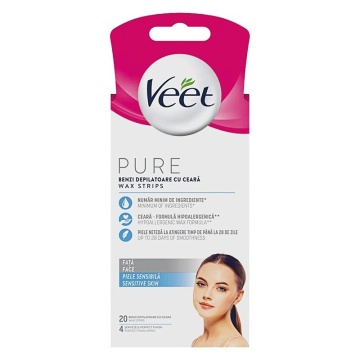Benzi de ceara de epilata pentru fata piele sensibila Veet Pure, x20 [4497]