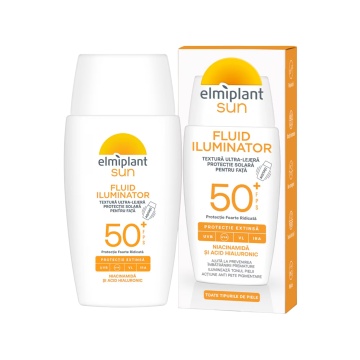 Fluid iluminator față cu protecție solară SPF50+ Elmiplant Sun, efect glow, 50 ml [2343]