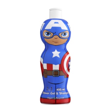 Gel de dus si sampon 2 in 1 Air-Val Captain America 1D Figurina, 400 ml [0535]