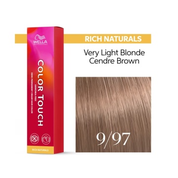 Vopsea de par demipermanenta Wella Professionals Color Touch, Rich Naturals, Very Light Blonde Cendre Brown 9/97, 60 ml