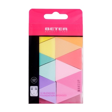 Bureti triunghiulari fara latex pentru machiaj Beter, set de 12 bucati [0457]