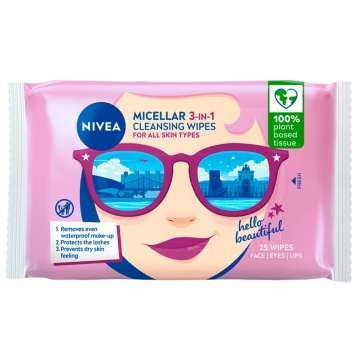 Servetele demachiante Micellar 3in1 pentru toate tipurile de ten Editie Limitata, 25 bucati, Nivea 0486 - Img 2