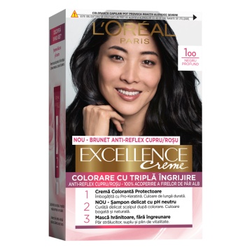 Vopsea permanenta de par cu amoniac L'Oreal Paris Excellence Creme 100 Negru Profund Natural