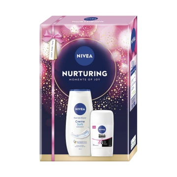 Set cadou Nivea Nurturing cu gel de dus Creme Soft si deo stick Black & White Clear [3575]