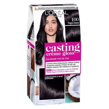 Vopsea de par semi-permanenta fara amoniac L'Oreal Paris Casting Creme Gloss 100 Negru Intens