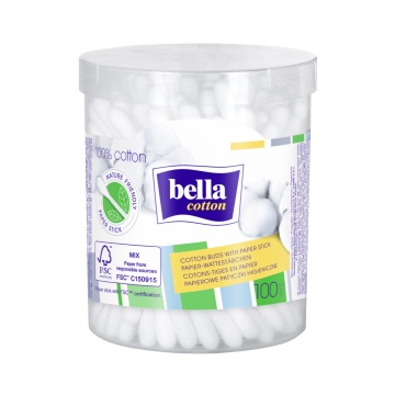 Betisoare cosmetice Bella din hartie in cutie rotunda, 100 bucati [2976]