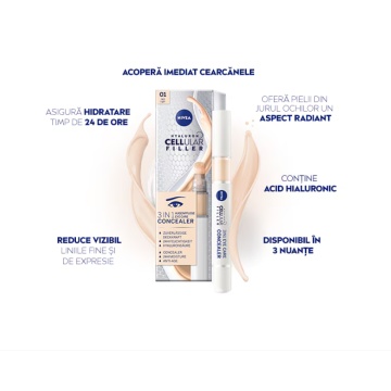 Corector hidratant pentru zona ochilor 3in1, nuanta deschisa 01 Light, 4 ml, NIVEA Cellular3578 - Img 3