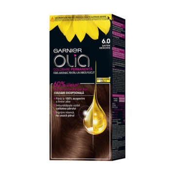Vopsea de par permanenta fara amoniac Garnier Olia Full Kit 6,0 Saten Deschis