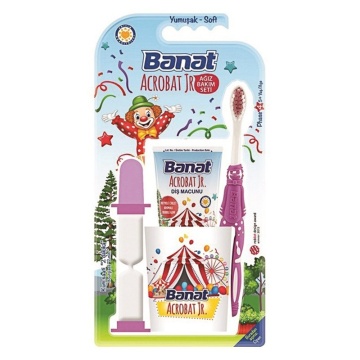 Set cadou pentru copii cu pasta de dinti, pahar si clepsidra, Banat Junior Acrobat, 5+ ani [4460]