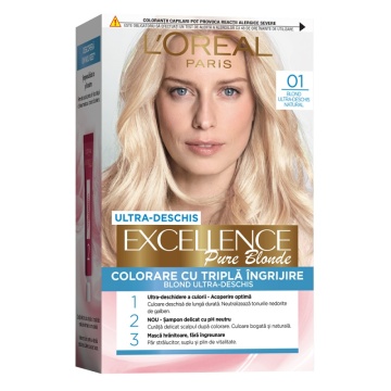 Vopsea permanenta de par cu amoniac L'Oreal Paris Excellence Creme 01 Blond Natural Ultra Deschis