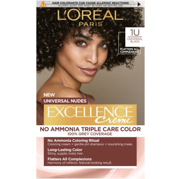 Vopsea permanenta de par cu amoniac L'Oreal Paris Excellence Creme Nud 1U Negru Universal