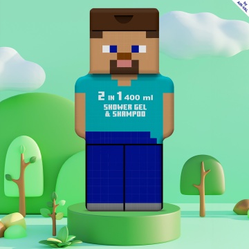 Gel de dus si sampon 2 in 1 Air-Val Minecraft Steve 2D Figurina, 400 ml [4595] - Img 2