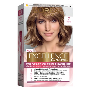 Vopsea permanenta de par cu amoniac L'Oreal Paris Excellence Creme 7 Blond