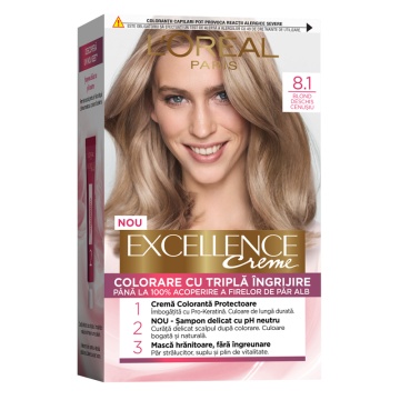 Vopsea permanenta de par cu amoniac L'Oreal Paris Excellence Creme 8,1 Blond Deschis Cenusiu