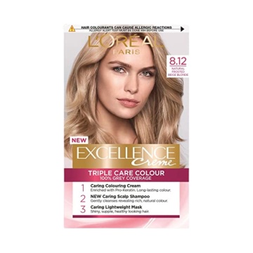 Vopsea permanenta de par cu amoniac L'Oreal Paris Excellence Creme 8,12 Natural Frosted Beige Blonde