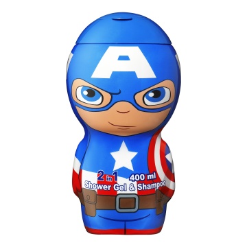 Gel de dus si sampon 2 in 1 Air-Val Captain America 2D Figurina, 400 ml [0337]
