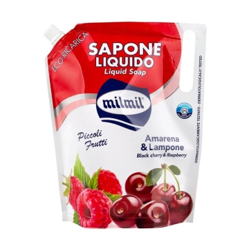 Rezerva cu sapun lichid Mil Mil Eco Zmeura si Cirese Amare, 900 ml [9702]