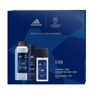 Set cadou Adidas Uefa Star deodorant natural spray 75 ml + deodorant 150 ml + gel de dus 250 ml [2799]