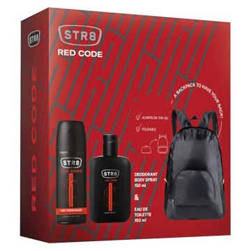 Set cadou STR8 Red Code cu apa de toaleta 100 ml, deodorant 150 ml si rucsac XS23 [3077]