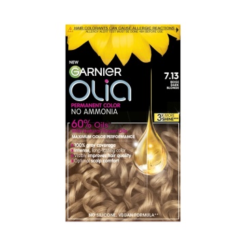 Vopsea de par permanenta fara amoniac Garnier Olia Full Kit 7,13 Blond Inchis Cenusiu