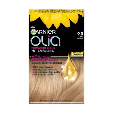 Vopsea de par permanenta fara amoniac Garnier Olia Full Kit 9,0 Blond Deschis