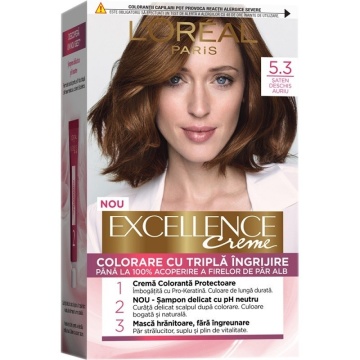 Vopsea permanenta de par cu amoniac L'Oreal Paris Excellence Creme 5,3 Saten Deschis Auriu