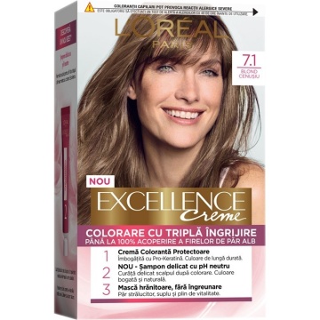 Vopsea permanenta de par cu amoniac L'Oreal Paris Excellence Creme 7,1 Blond Cenusiu