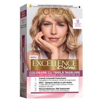 Vopsea permanenta de par cu amoniac L'Oreal Paris Excellence Creme 8 Blond Deschis