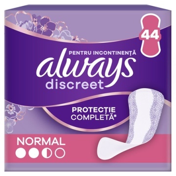 Absorbante zilnice pentru incontinenta urinara Discreet Normal, 44 bucati, Always [9582]