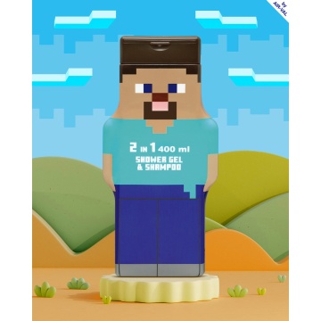 Gel de dus si sampon 2 in 1 Air-Val Minecraft Steve 2D Figurina, 400 ml [4595] - Img 3