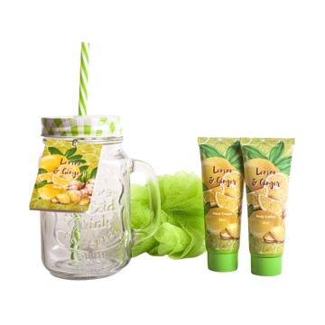 Set cadou Pokhara Borcan Cocktail Crystal Lamaie si Ghimbir cu lotiune pentru corp, crema de mainisi puf baie [4504]