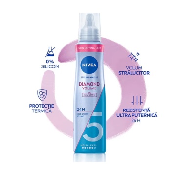 Spuma pentru coafat Diamond Volume Care, 150 ml, Nivea 2458/0946/2458 - Img 2