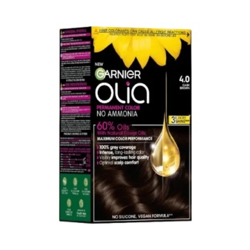 Vopsea de par permanenta fara amoniac Garnier Olia Full Kit 4,0 Saten Mediu Natural