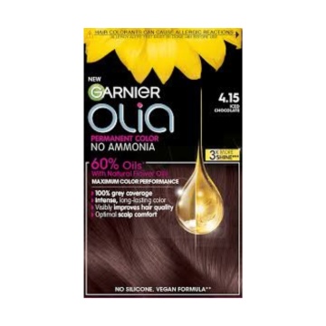 Vopsea de par permanenta fara amoniac Garnier Olia Full Kit 4,15 Ciocolatiu Inchis Glacial