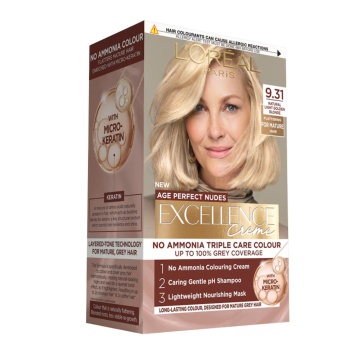 Vopsea permanenta de par cu amoniac L'Oreal Paris Excellence Creme Nudes Age Perfect 9,31 Blond Auriu