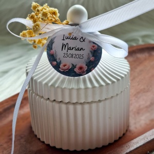 Mărturie nuntă lumânare parfumată în vas de ceramică alb cu capac